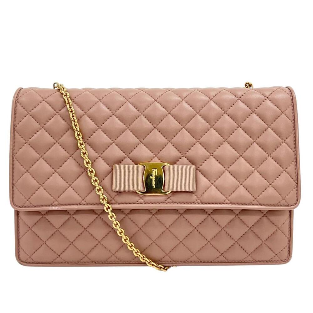 Salvatore Ferragamo Vara Ribbon Shoulder Bag, Lambskin, Pink, Gold Hardware, ...